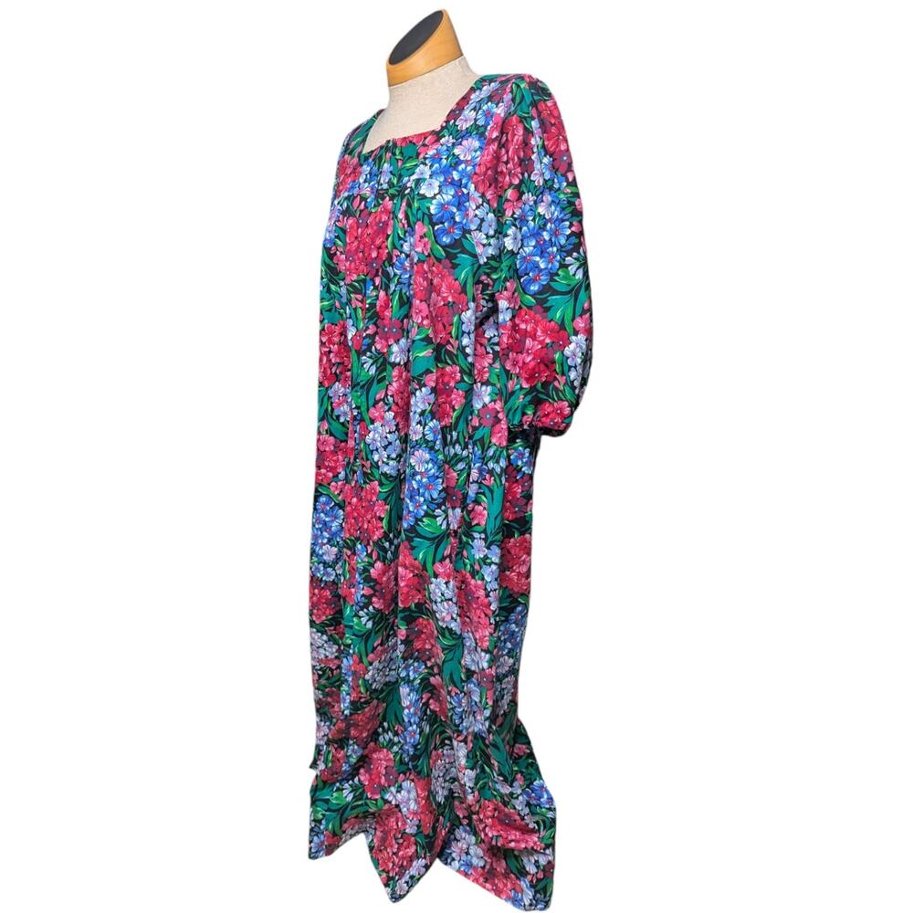 Vtg 1980s Krist Gundnason Pink Blue Floral Front Zip Square Neck House Dress L